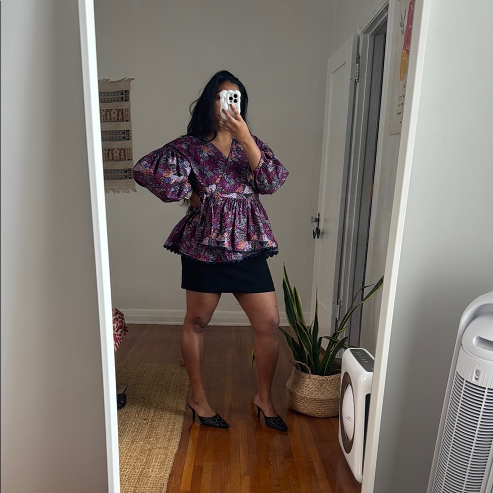 Kika Vargas Purple Floral Peplum Blouse